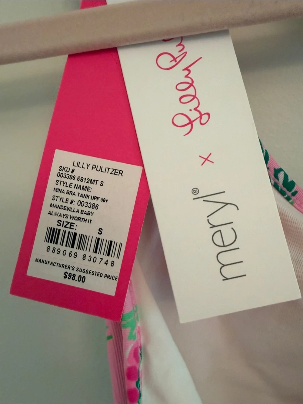 Lilly Pulitzer Hot Pink & Kelly Green Tropical Racerback One-Piece - Picture 4 of 5